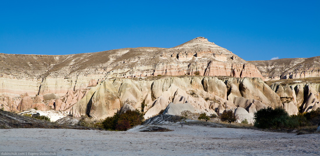 Panorama of strange rock formations in Cappadocia
