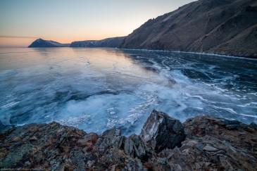 Lake Baikal at sunset in winter