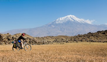 Cyclist at Mount Ararat. East Turkey