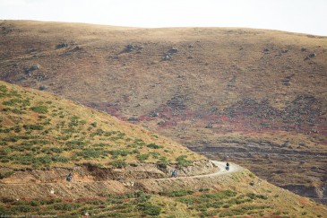 Cyclists on scenery road in Kachkar Mountains, Turkey