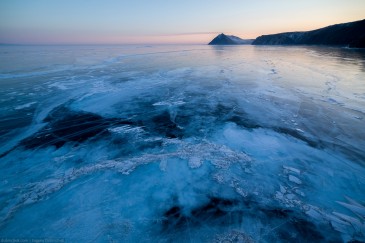 Frozen lake Baikal from above