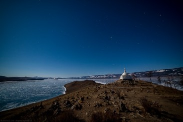 Buddhist stupa at night. Ogoi island, Baikal