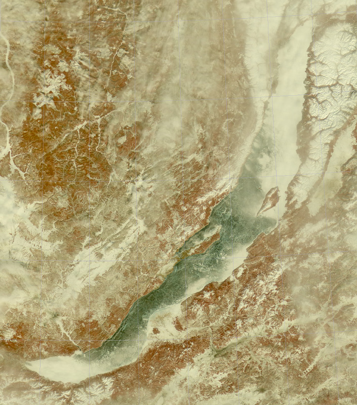 Спутниковый снимок Байкала. Много чистого льда