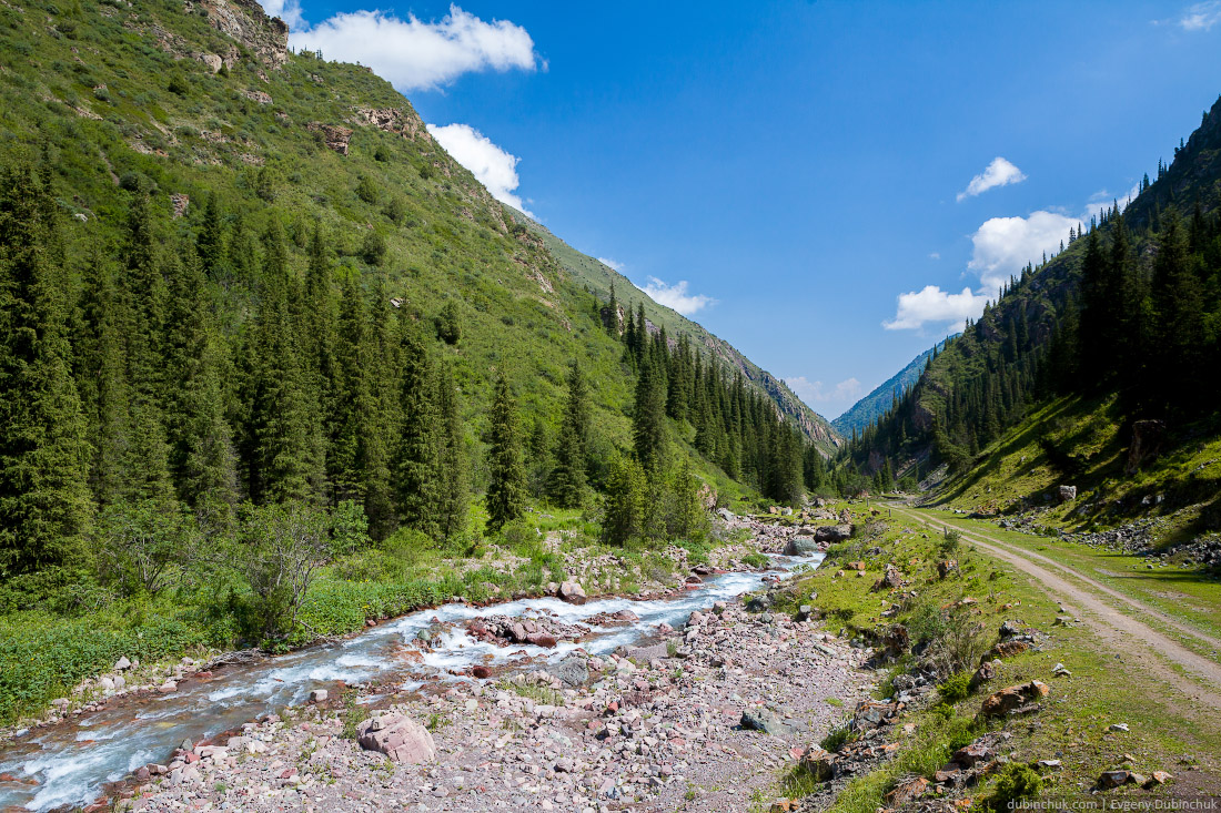 Mountain river and road in Kyrgyzstan
