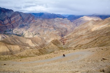 Cyclist in Zanskar Valley. Hanuma La Pass, Himalayas, India
