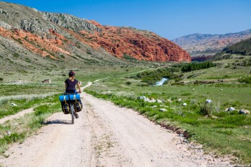 Tour cycling in Tien Shan mountains. Kyrgyzstan