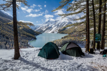 Two tents above Kucherla lake. Altai