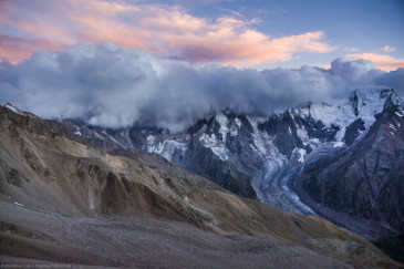 Adylsu valley at sunset. Caucasus mountains